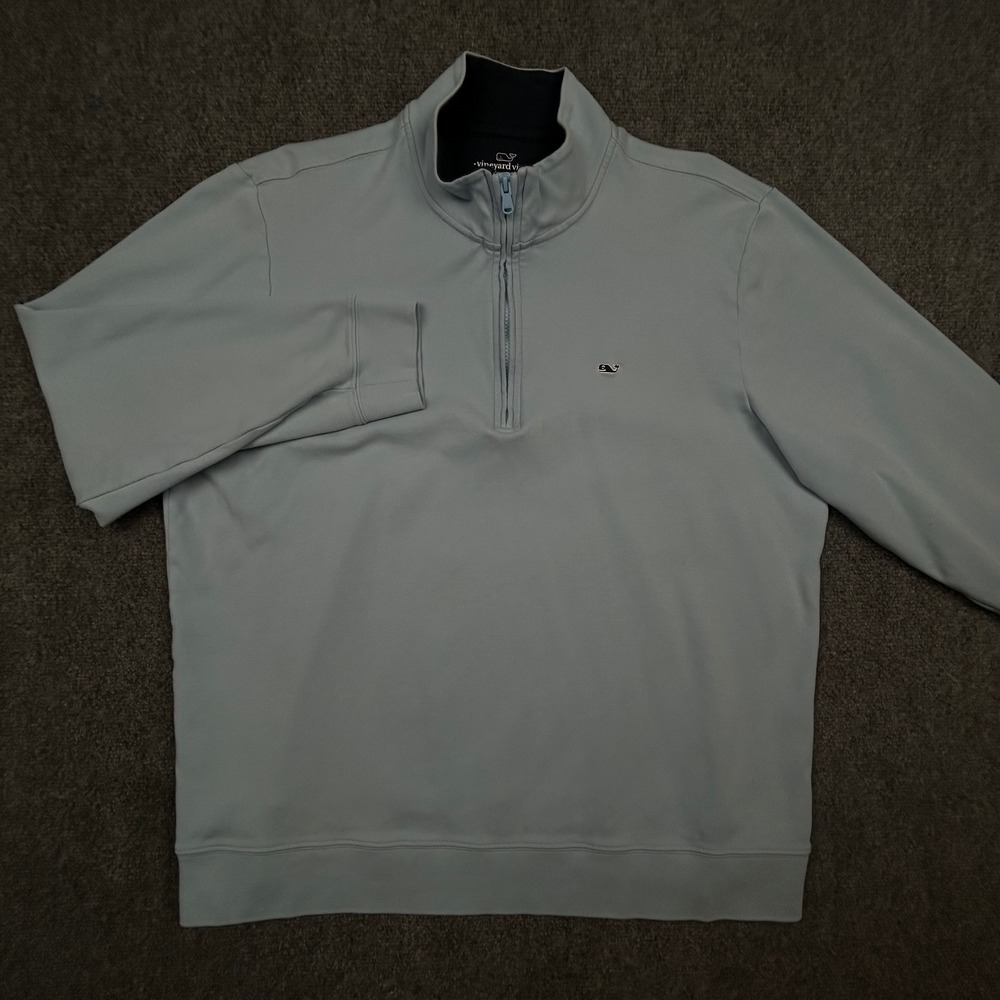 Vineyard Vines Quarter Zip Pullover Mens XXL Light Blue Cotton Preppy Whale Logo